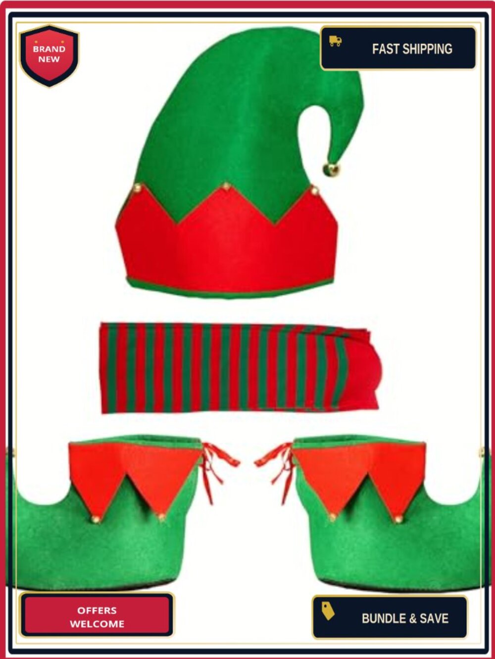 Elf Hat Shoe Covers Socks Set Felt Christmas Costume Accessories Adults